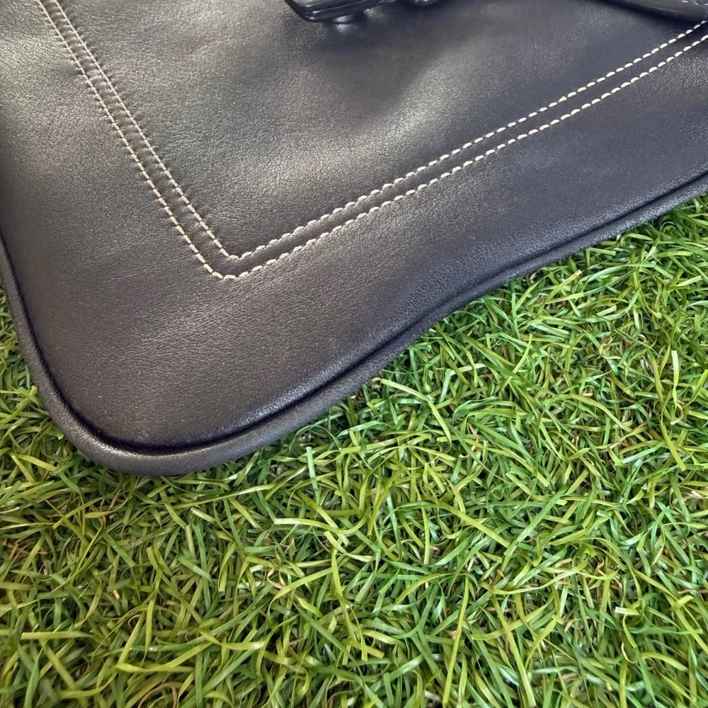 Coach Hampton Soho Black Leather Flap Crossbody Bag Silver Buckle Preppy